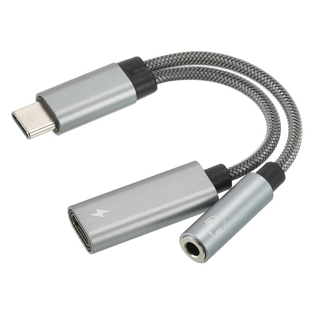 USB C a 3,5mm Auriculares y 60W PD Rápida Carga Adaptador 2 en 1 Tipo C a Alta-Resolución Auxiliar Micrófono Conector HiFi 24bit 96Khz para Teléfono, Gris