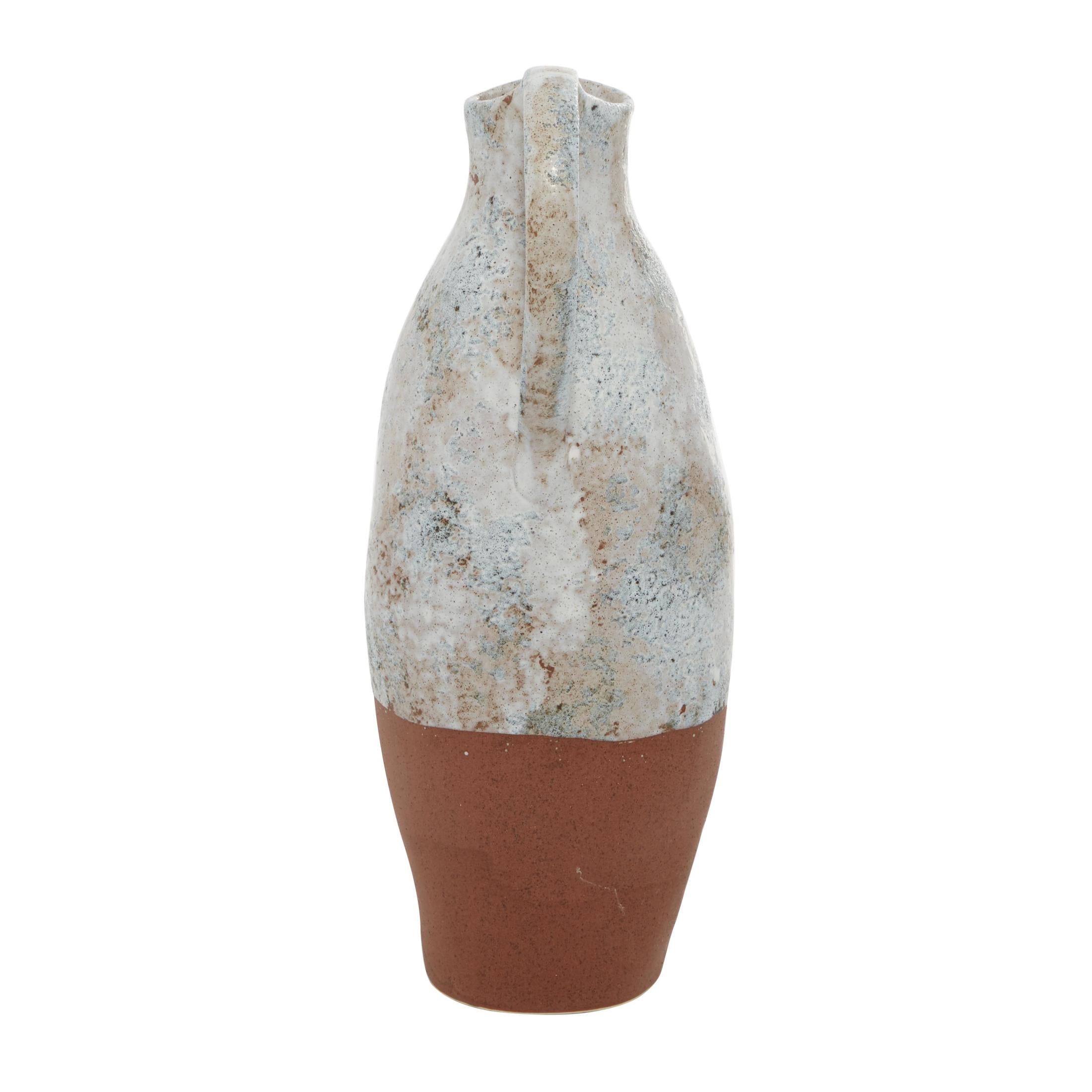 DecMode 14" Handmade White Ceramic Vase with Terracotta Accents