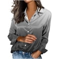 thumbnail image 1 of Long Sleeve Blouses for Women Printed Casual Cardigan Denim Style Jacket Loose Fit Polyester Winter Spring Oversized Coat, 1 of 5