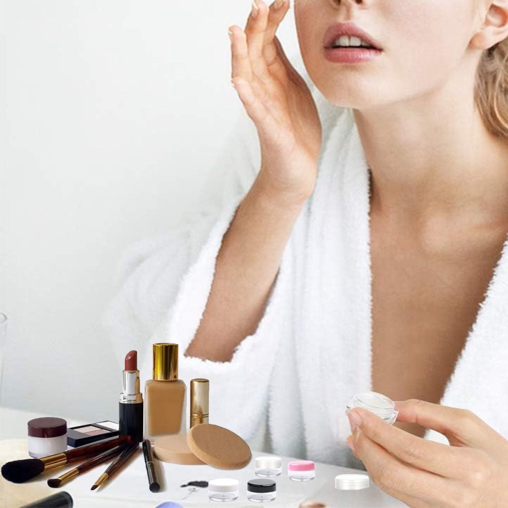 100pcs Pieces 3g Empty Clear Plastic Sample Containers with Lids Cosmetic Jars (Mix)