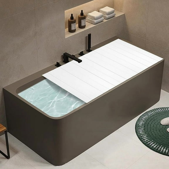 Foldable Bathtub Tray,  White Bathtub Cover Folding Bath Lid  Waterproof Fits Most Tubs Folding Board Bathtub Insulation Cover Durable Insulation Plate for Bathroom, Home