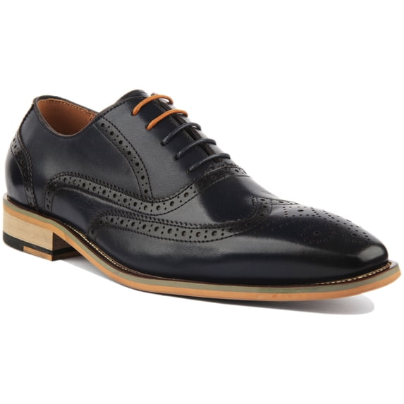 JUSTINREESS Aster Men's Pointed Toe Brogue Smart Shoes In Navy Size 9