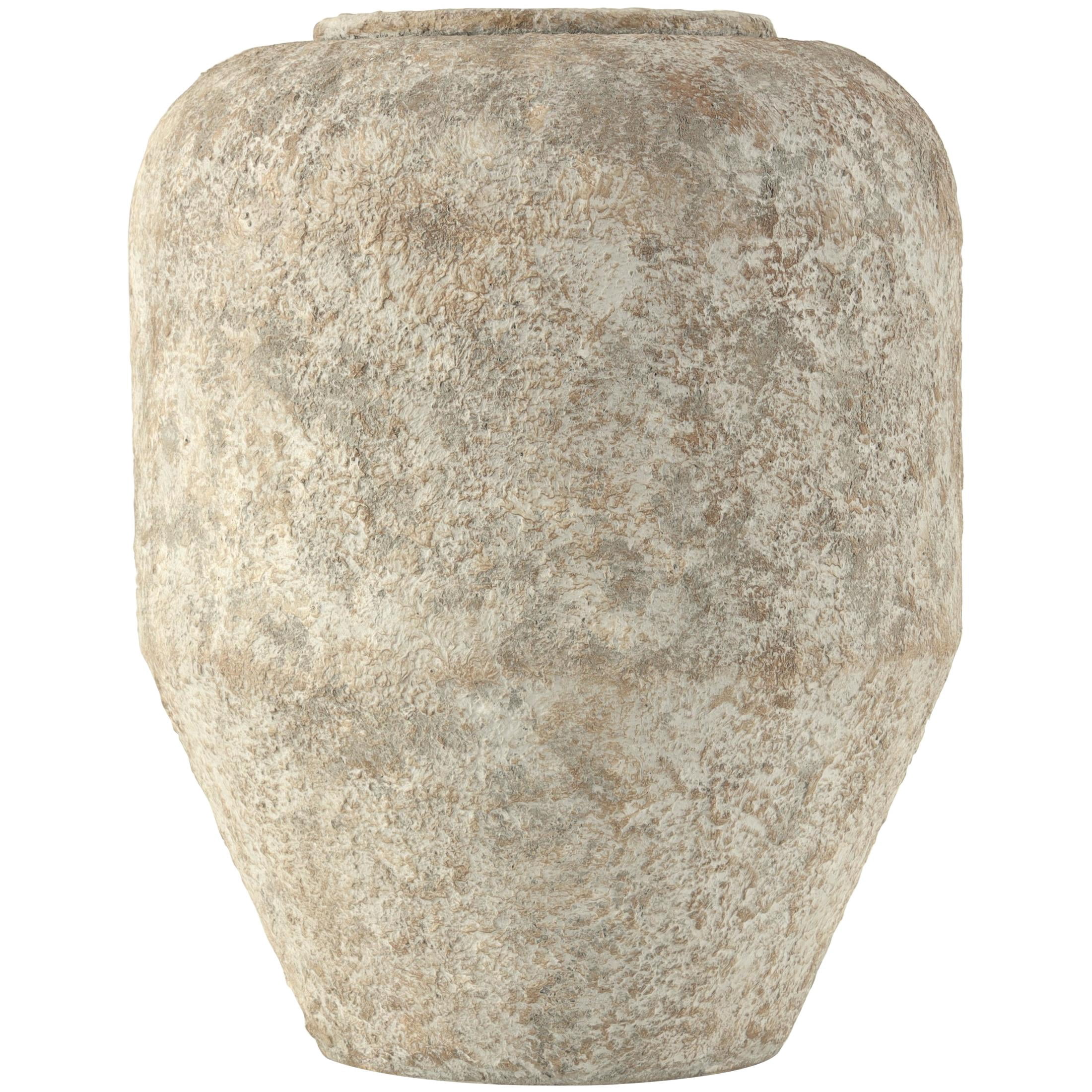 DecMode 15" Handmade Antique Style Distressed Beige Metal Vase