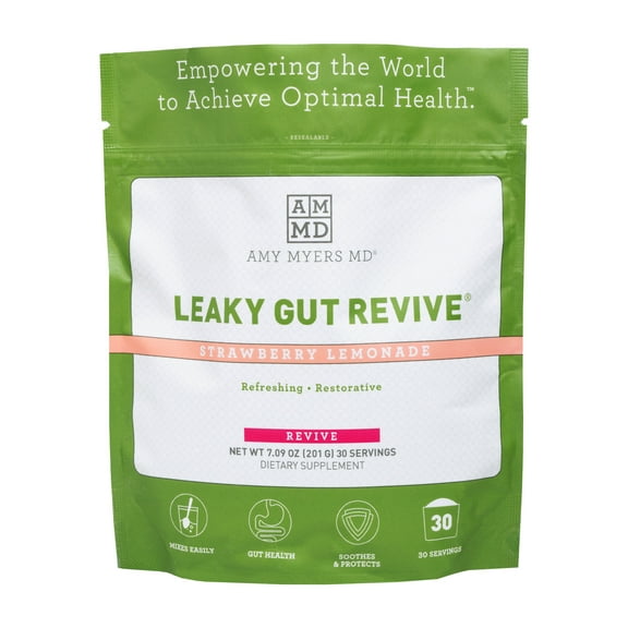 Dr. Amy Myers Leaky Gut Revive Powder for Leaky Gut Repair – L-Glutamine Powder To Support Constipation, IBS, Diarrhea, Bloating, Gas, SIBO – Plant Based Supplement For Gut Health, Strawberry Lemonade