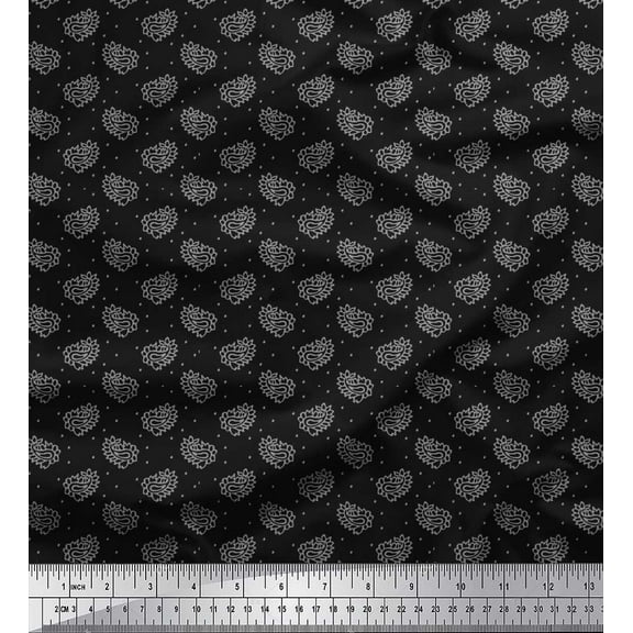Soimoi Cotton Duck Fabric Dot & Paisley Decor Fabric Printed Yard 42 Inch Wide