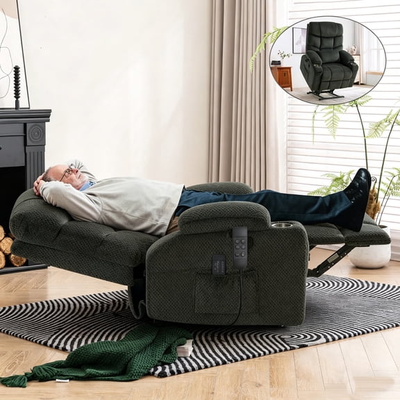 JULY'S SONG Dual Motor Lay Flat Power Lift Recliner Chair with Heat and Massage, USB & Type-C Ports, Large Recliners for Living Room, Oversized Recliner for Adults & Elderly - Grey