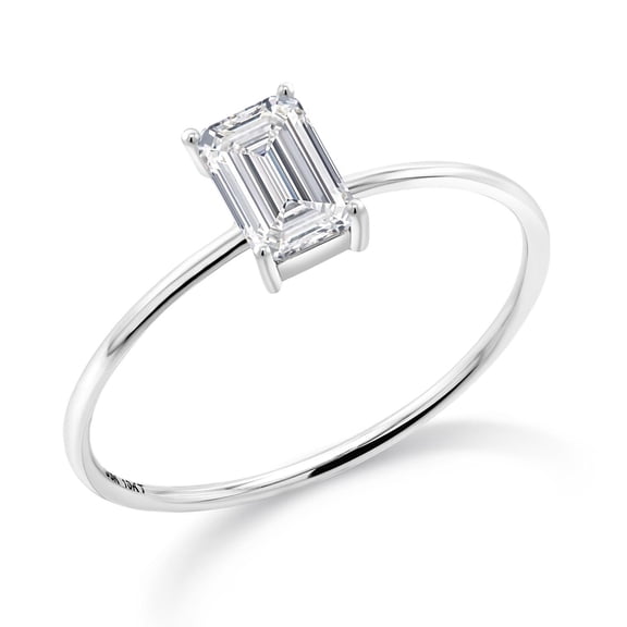 Gem Stone King 0.70 Cttw IGI Certified Lab Grown Diamond in 10K White Gold Engagement Ring for Women | Emerald Cut | E-F Color | VS1-VS2 Clarity