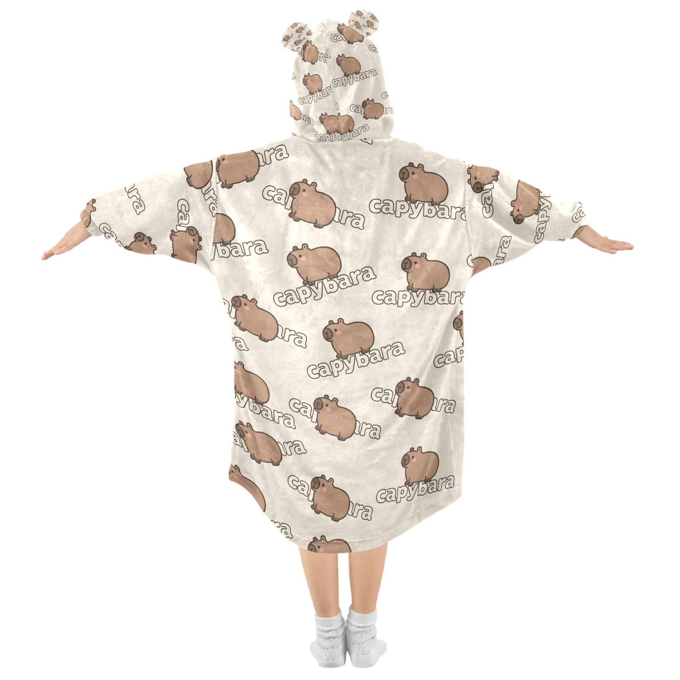 joogoo Wearable Blanket Hoodie for Capybaras Cute Oversized Sherpa Hooded 3-14 YR M