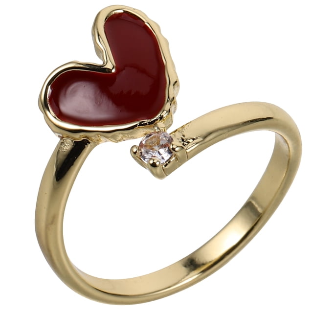 Anillo de circonita con corazón rojo ajustable para mujer, anillo abierto para el dedo índice, joyería única y de moda para Navidad, aniversarios y ocasiones especiales
