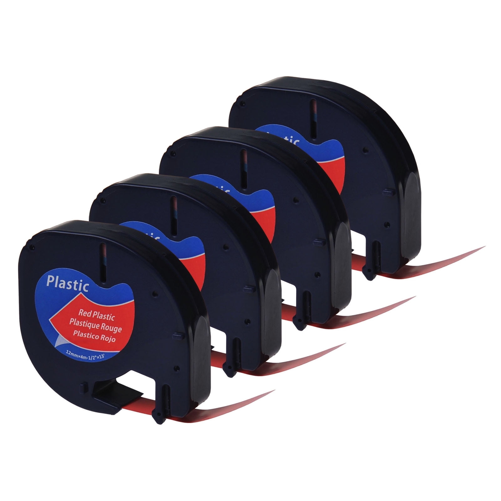 4PK Compatible For DYMO LetraTag LT 91333 Black on Red plastic Label Tape 12mm
