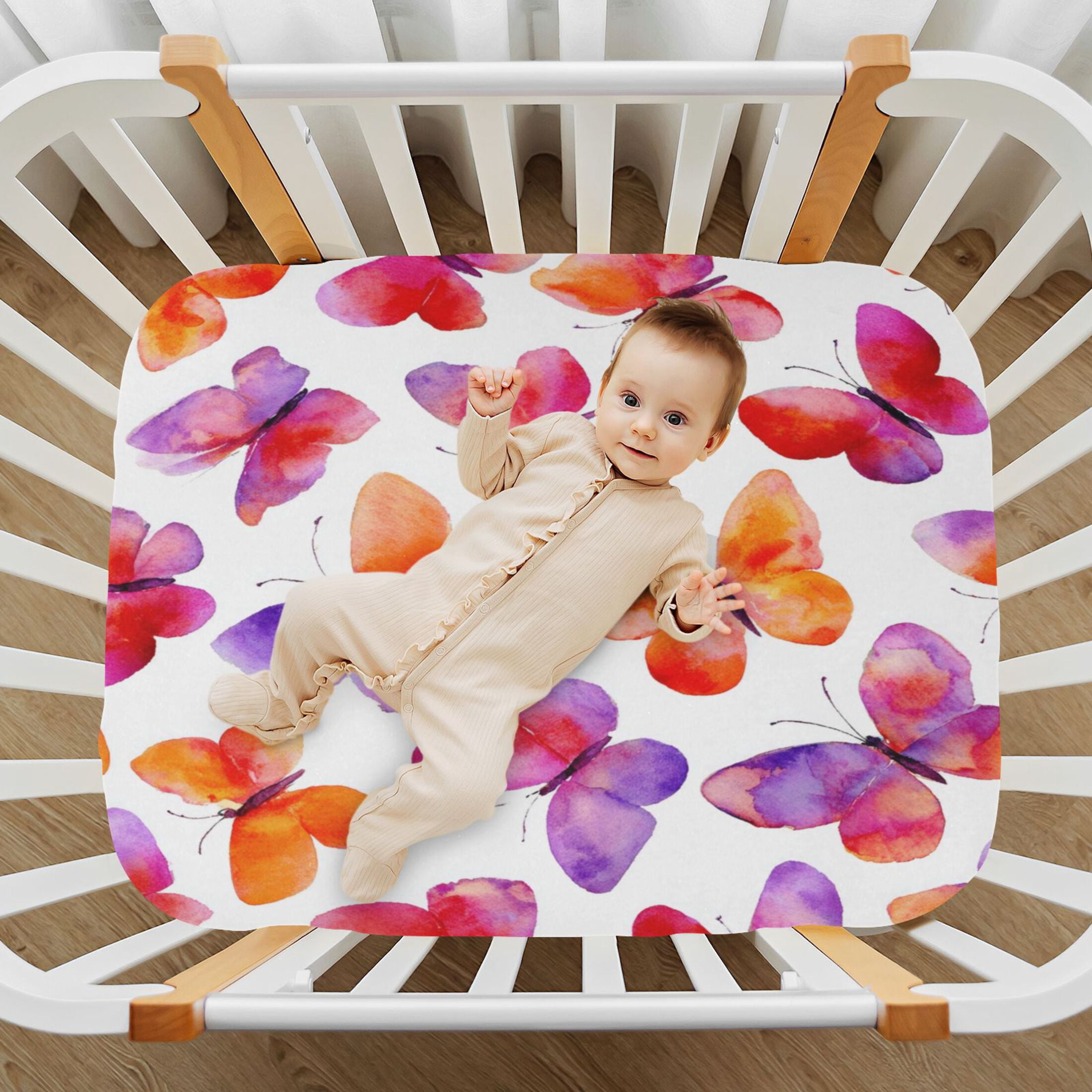 Baby Essentials 52”x 28”- Standard Cotton-like Modal Elastic- Red Watercolor Pattern Design Crib Sheets for Newborns and Toddlers