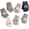 thumbnail image 4 of Guantes de invierno cálidos para mujer con pantalla táctil, lindos guantes sensoriales con forma de garra de gato, sin dedos., 4 of 4