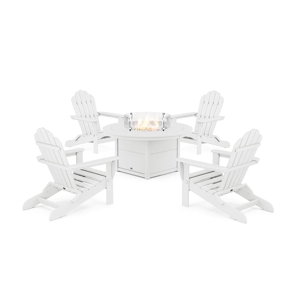Trex Outdoor Furniture 5-Piece Monterey Bay Folding Adirondack Conversation Set with Fire Pit Table in Classic White