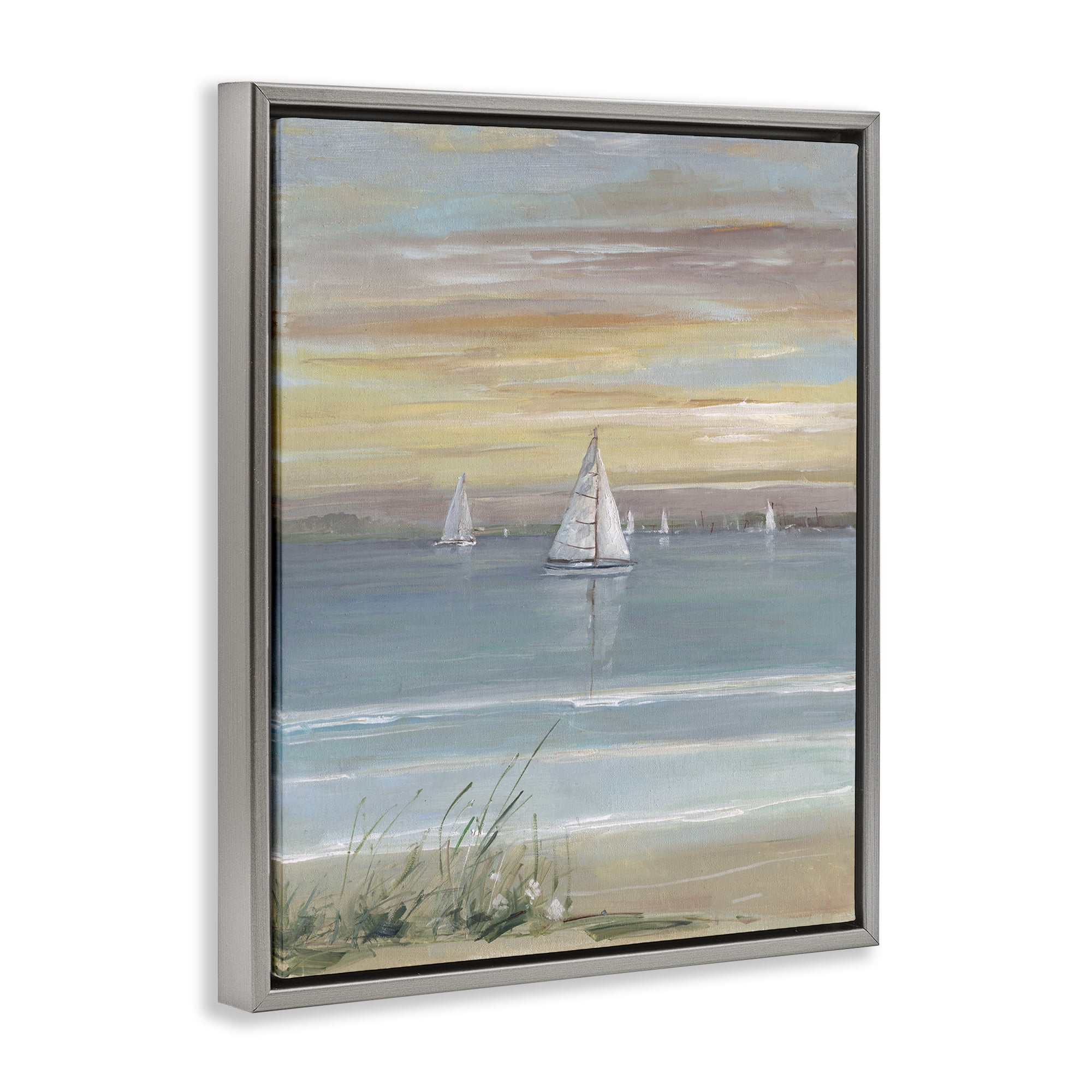 Stupell Industries Coastal Sailboats At Twilight Gray Framed Floater Canvas Wall Art, design by Sally Swatland