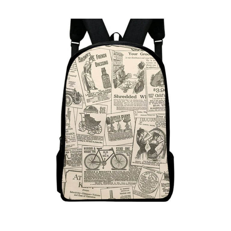 Old Newspaper Vintage Pattern Backpacks for Teenagers Pupil School Bags Oxford Waterproof Boy Girls Bookbag Casual 16 Backpack