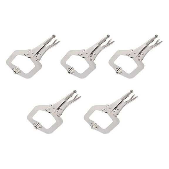 5pc 11" Locking Grip Vise C-Clamp Set - Welding Plier Tool for Sheet Metal, Woodworking, Autobody - Swivel Pad, Adjustable Pressure