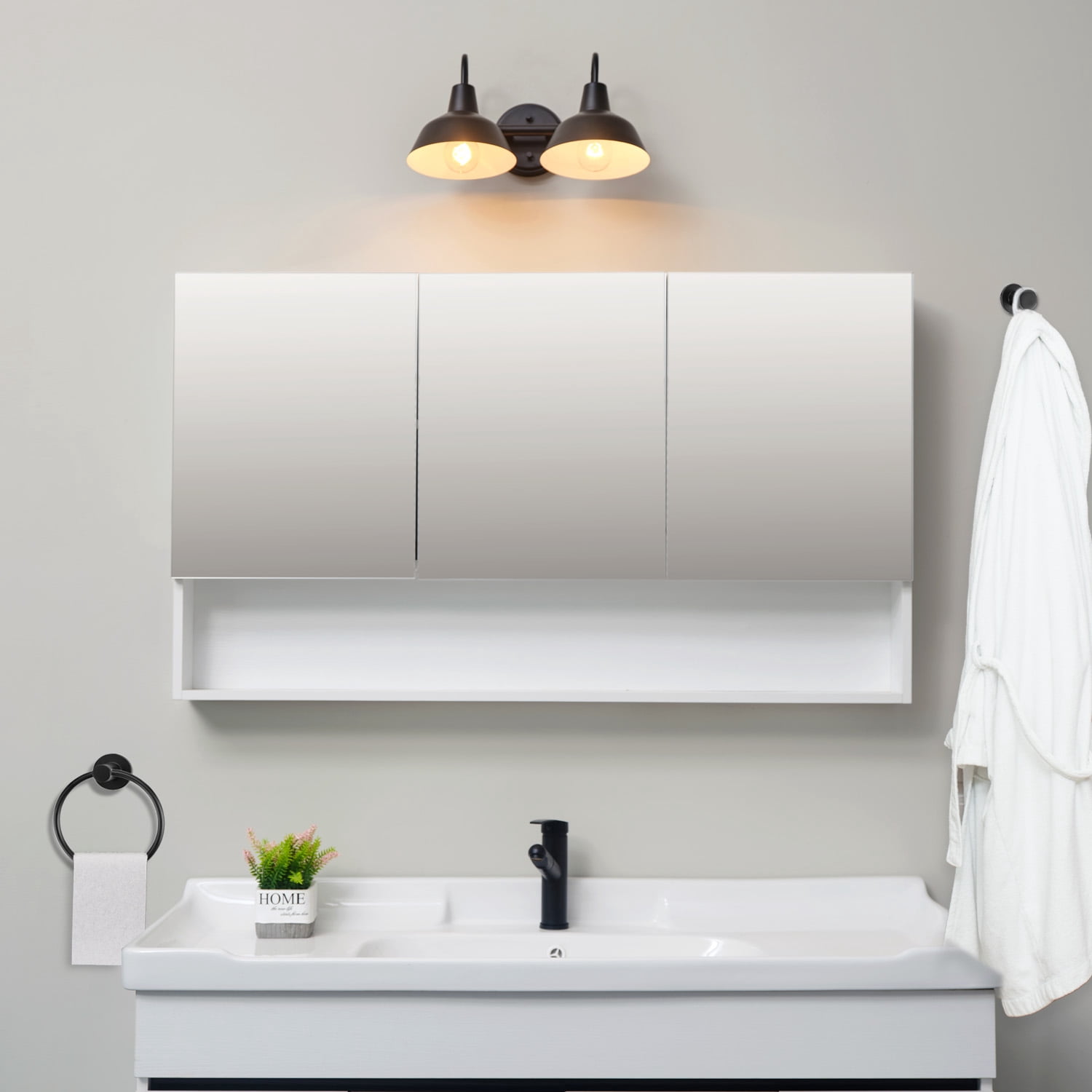 Globe Electric Modern 3-Piece Matte Black Bathroom Set with Hardwired 2-Light LED Vanity Light