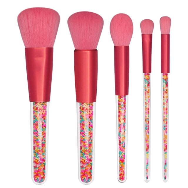 EeaseCA 5pcs Simulation Candy Makeup Brushes Colored Particle Handle Brush Kit Cosmetic Brush Set for Women Girls