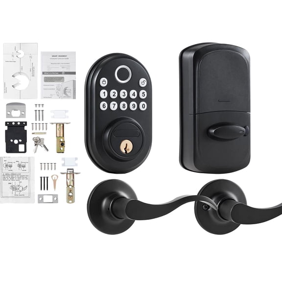 Fingerprint Door Lock with Level Handles Electronic Keypad Deadbolt for Entry Doors Aluminum Alloy with Fingerprint Keypad Code Key One Time Anti Peeking Password Constant Unlock Mode