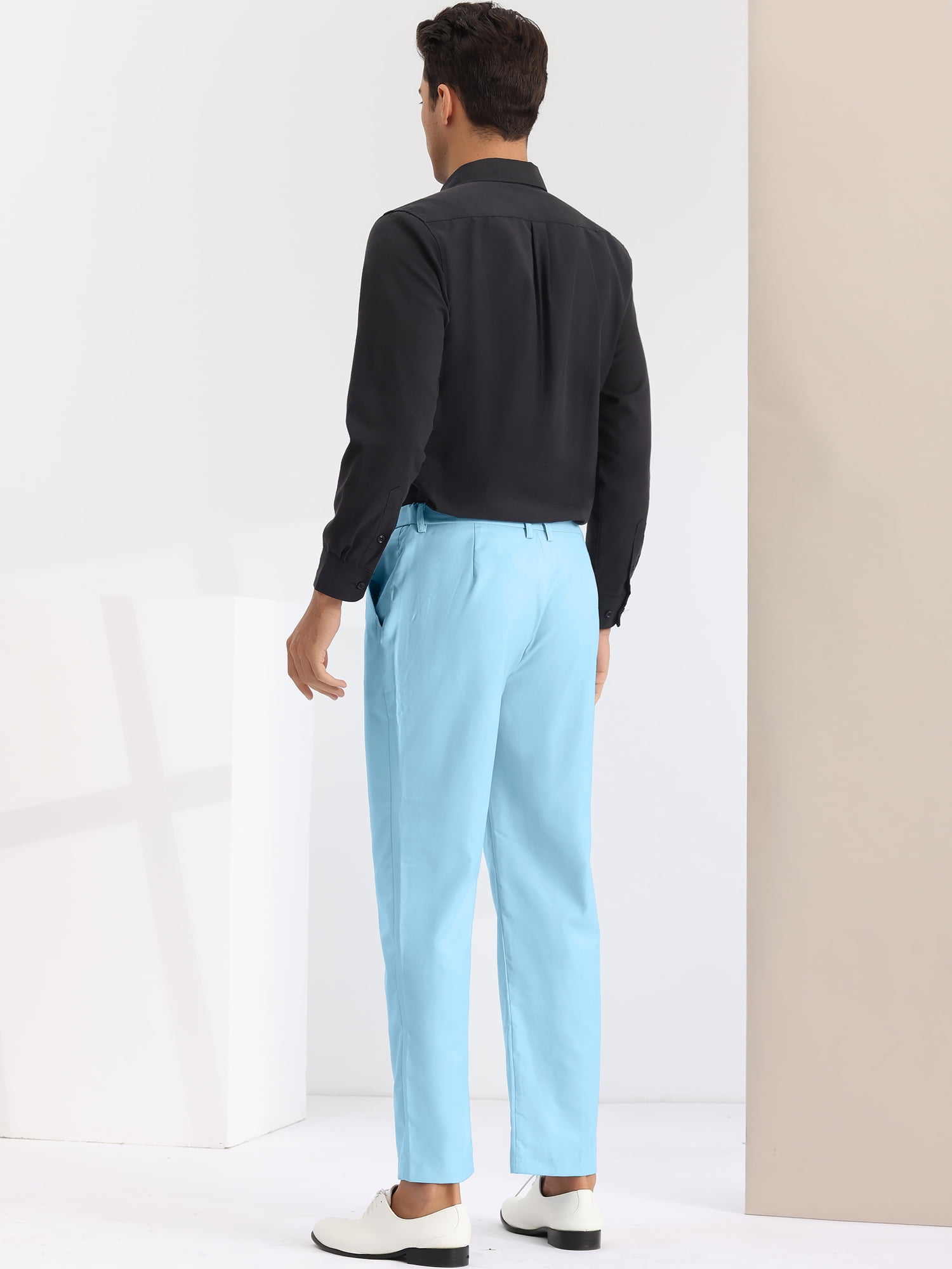 Unique Bargains Men's Dress Pants Slim Fit Flat Front Chino Business Wedding Suit Pants 28 Light Blue