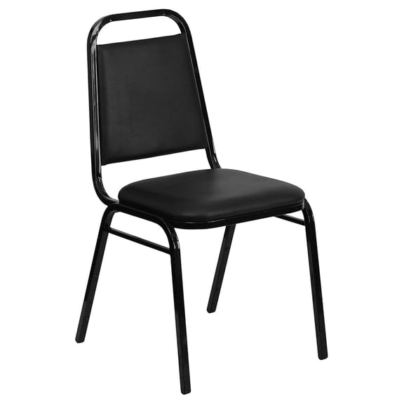 HERCULES Series Trapezoidal Back Stacking Banquet Chair in Black Vinyl - Black Frame