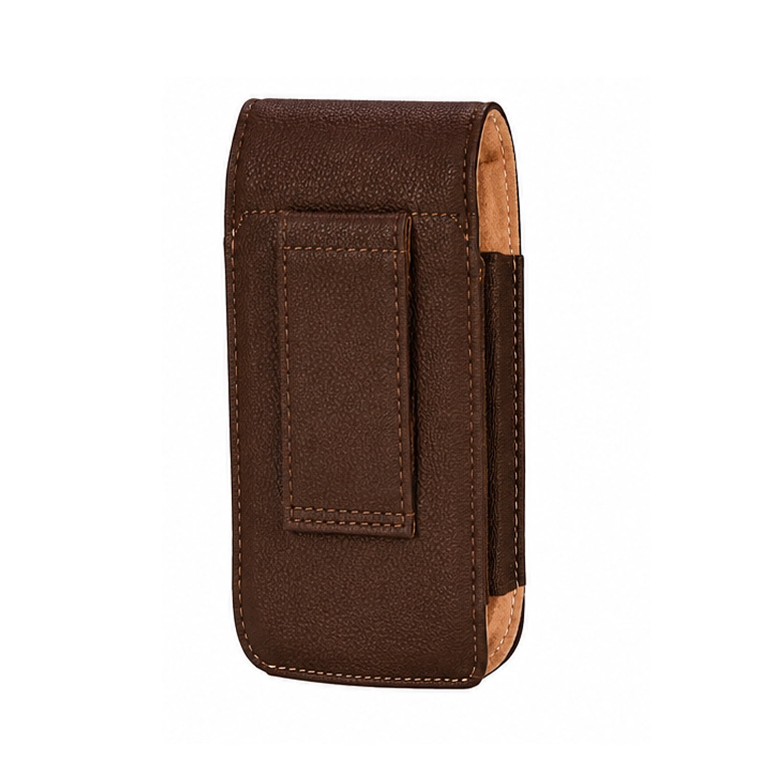 Vertical Leather (5") Pouch with Card Holder and Clips in the Back - Brown