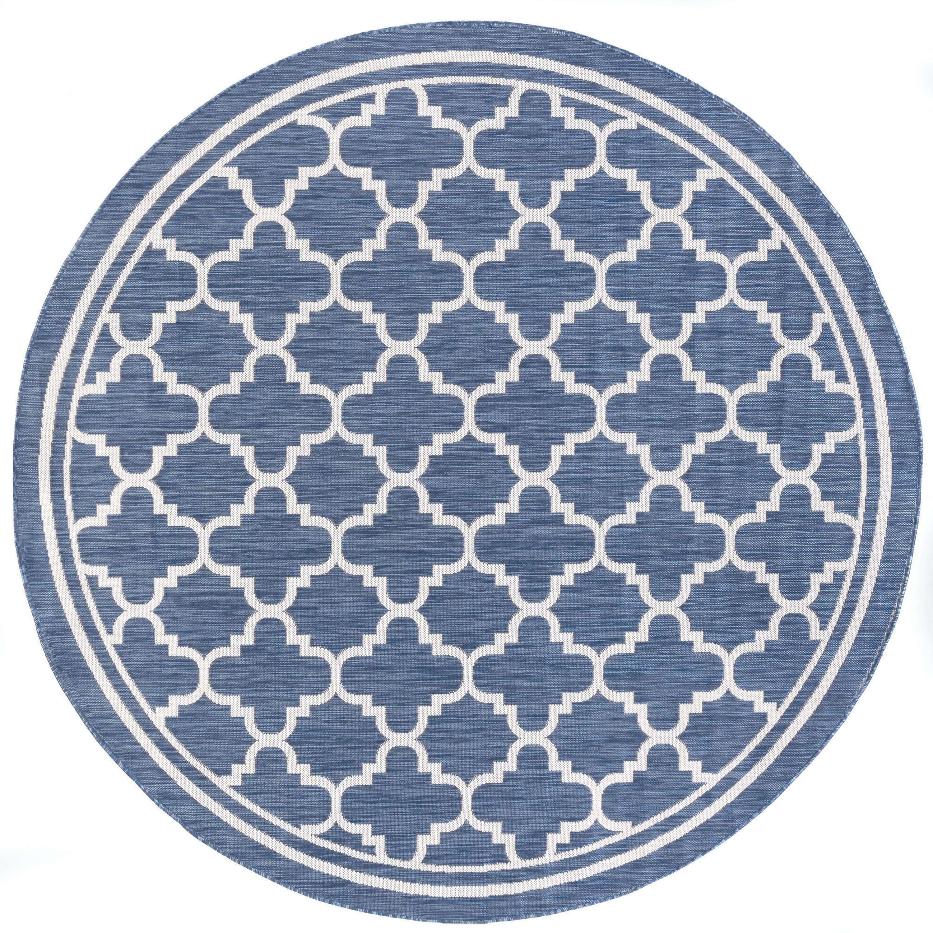 Bliss Rugs Indoor Outdoor Geometric Round Rug for Living Room, Porch, Deck | Blue, 7'10''Round