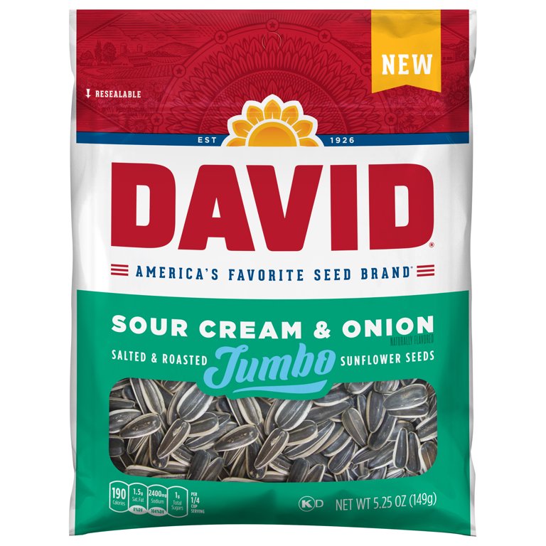 DAVID Sour Cream & Onion Jumbo Sunflower Seeds, Keto Friendly