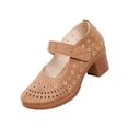 thumbnail image 3 of Domuza Womens Perforated Mary Jane Block Heel Shoes, Adjustable Hook-and-Loop Strap Closed Toe Breathable Casual Comfortable Walking Footwear Brown 5.5（EU-36）, 3 of 6