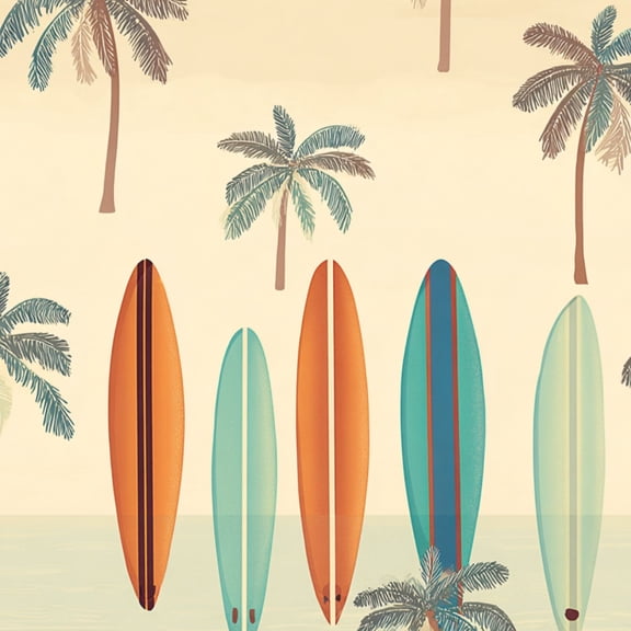 Peel and Stick Wallpaper Hawaii Vintage Surfboards Palm Trees Beach Sunset Wall Mural 17.7in x 9.8ft Self Adhesive Removable Wall Paper Renter Friendly Wallpaper for Nursery Bedroom Cabinets