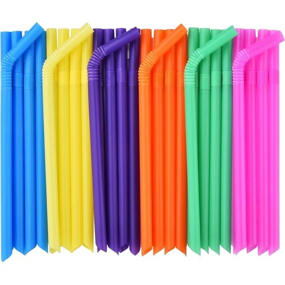 100 PCS Jumbo Plastic Boba Straws - Extra Wide Bendy Colorful Disposable Flexible Boba Smoothie Straws for Bubble Tea, Milkshakes, Tapioca Pearls - 8.5" L 0.47" D