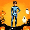 thumbnail image 2 of Kids Halloween Skeleton Print Outfits Toddlers Skeleton Jumpsuit for Party, 2 of 5