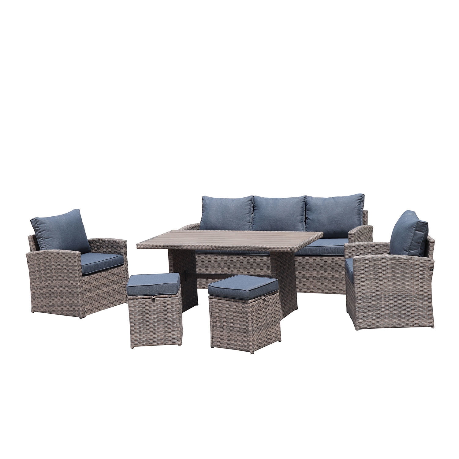 Kepooman 6-Piece Outdoor Sectional Sofa Patio Conversation Set, PE Rattan Wicker Furniture, Light Brown Kepooman 6-Piece Outdoor Sectional Sofa Patio Conversation Set, PE Rattan Wicker Furniture, Light Brown