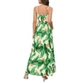 thumbnail image 5 of Blotona Women Summer Casual Boho Long Dress Leaves Print Sleeveless Spaghetti Strap Sling Dress Beach Holiday Slit Dress with Belt, 5 of 9