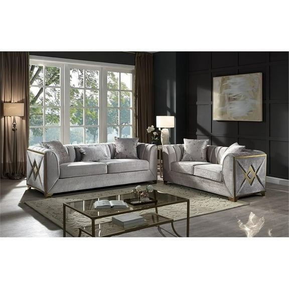 Pemberly Row Modern 2 PC Living room Set Made with Wood in Cream Color