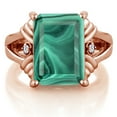 thumbnail image 2 of Gem Stone King 18K Rose Gold Plated Silver Green Malachite and White Diamond Engagement Ring for Women (10.03 Cttw, Gemstone Birthstone, Emerald Cut 14X10MM, Size 6), 2 of 5