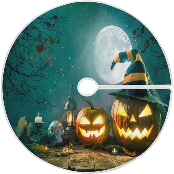 FMSHPON Halloween Pumpkin Xmas Christmas Tree Skirt Stand Mat for Holiday Party Decoration Indoor Outdoor 48 inches