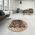 thumbnail image 3 of Ahgly Company Indoor Round Mid-Century Modern Bakers Brown Oriental Area Rugs, 3' Round, 3 of 6