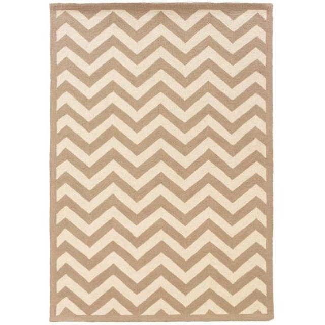 Hawthorne Collection 5' x 7' Hand Hooked Chevron Wool Rug in Beige
