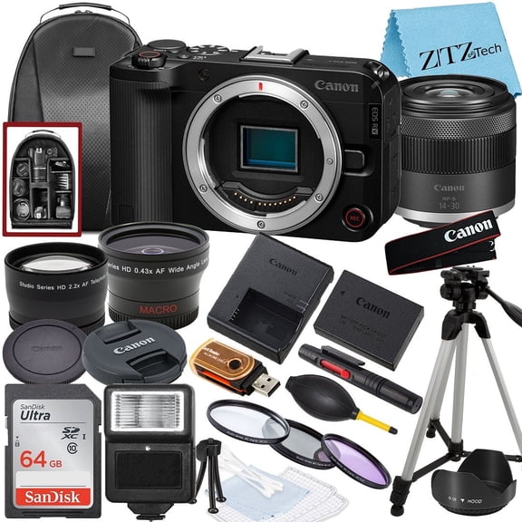 Canon EOS R50 V Mirrorless Camera with 14-30mm PowerZoom   64GB Memory Card   Tripod   ZeeTech Accessory Bundle (International Version)