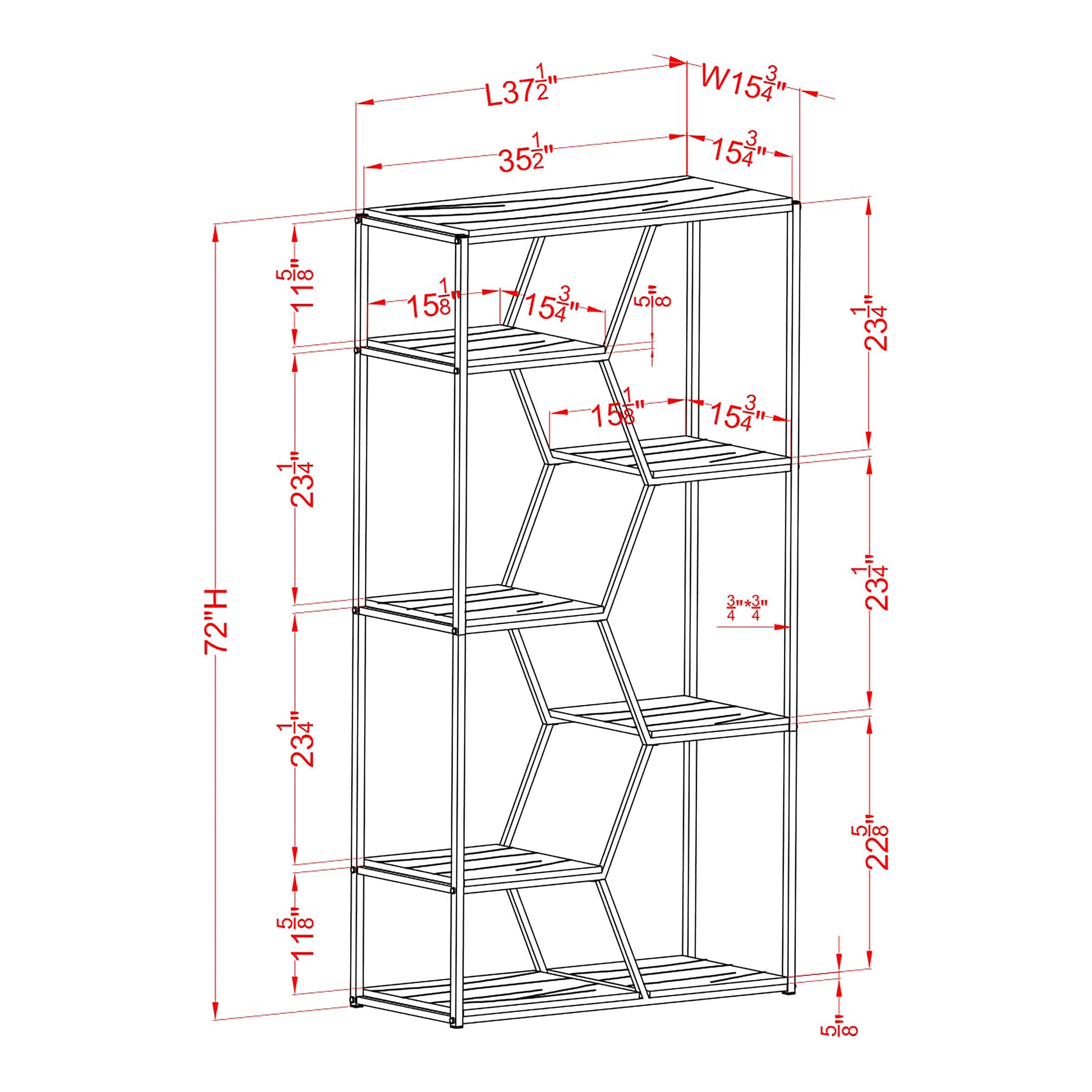 Furniture of America Liponia 7-Shelf Bookcase, Chrome