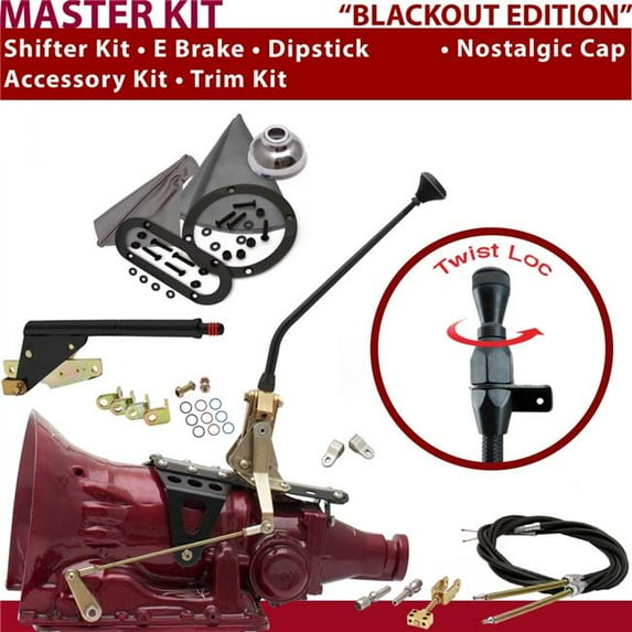 American Shifter 2004R Shifter Kit Black 12 in. E Brake Cable Clevis Trim Kit Dipstick for D9E37