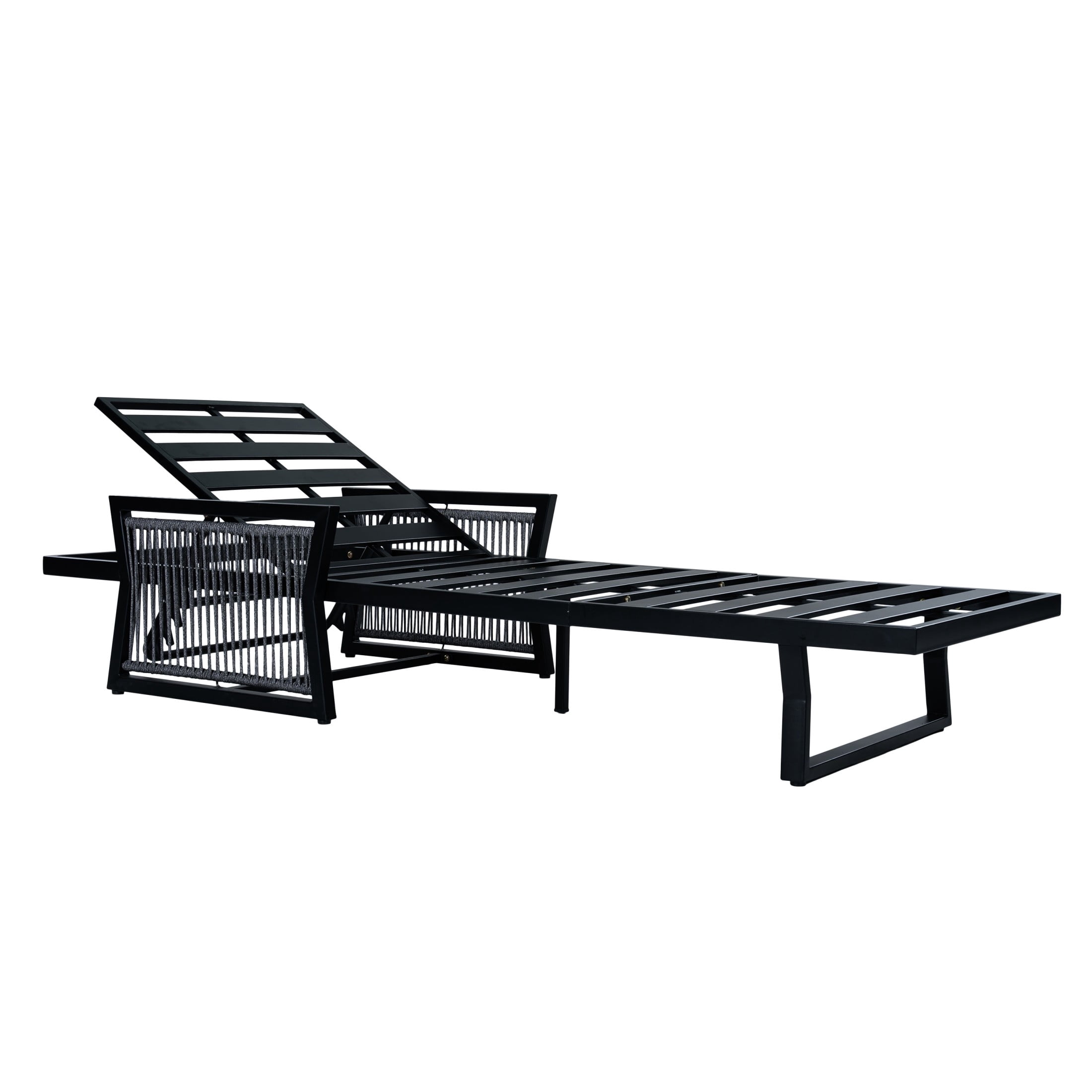Christopher Knight Home Outdoor Chaise Lounge Frame with Adjustable Backrest, Iron and Rope, Black