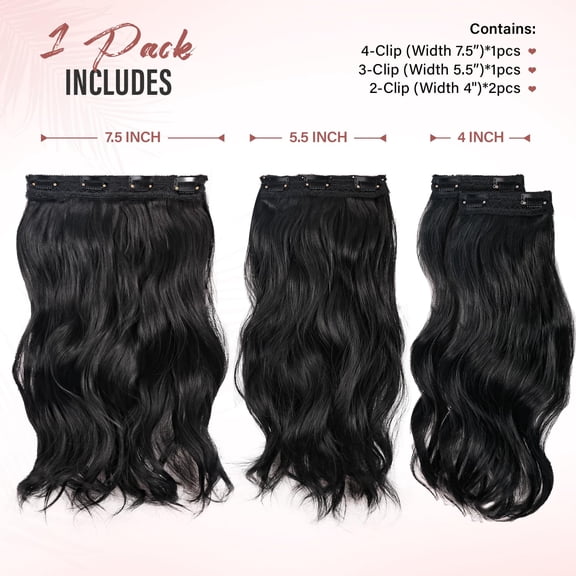WEIF-14 Inch Black Hair Extensions - Wavy Synthetic Clip in Hair Extensions For Women And Girls (Color: Black)