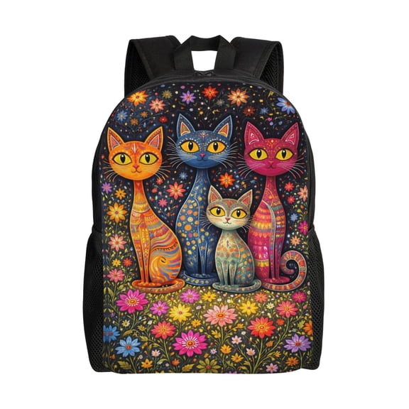 Colorful Cat Backpack Full Front Print Travel Laptop Bag for Men and Women