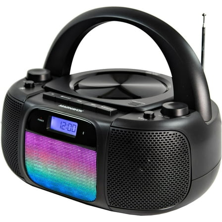 Magnavox MD6972 CD Boombox With Digital AM FM Radio Color Changing Lights And Bluetooth Wireless Technology, Black