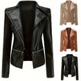 thumbnail image 7 of Lovskoo Women's Leather Jacket Slim Lapel Collar Long Sleeve Zip Motorcycle Belt Coat Jacket Claret, 7 of 7