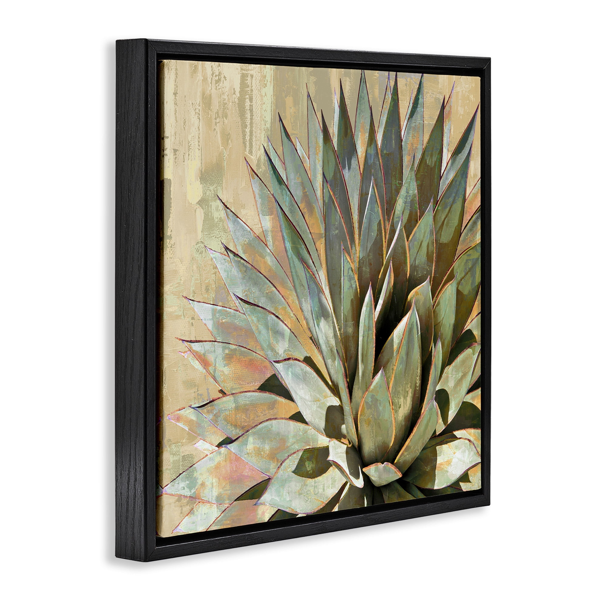 Stupell Industries Green Succulent Agave Leaves Botanical & Floral Painting Black Floater Framed Canvas Art Print Wall Art, 25 x 25
