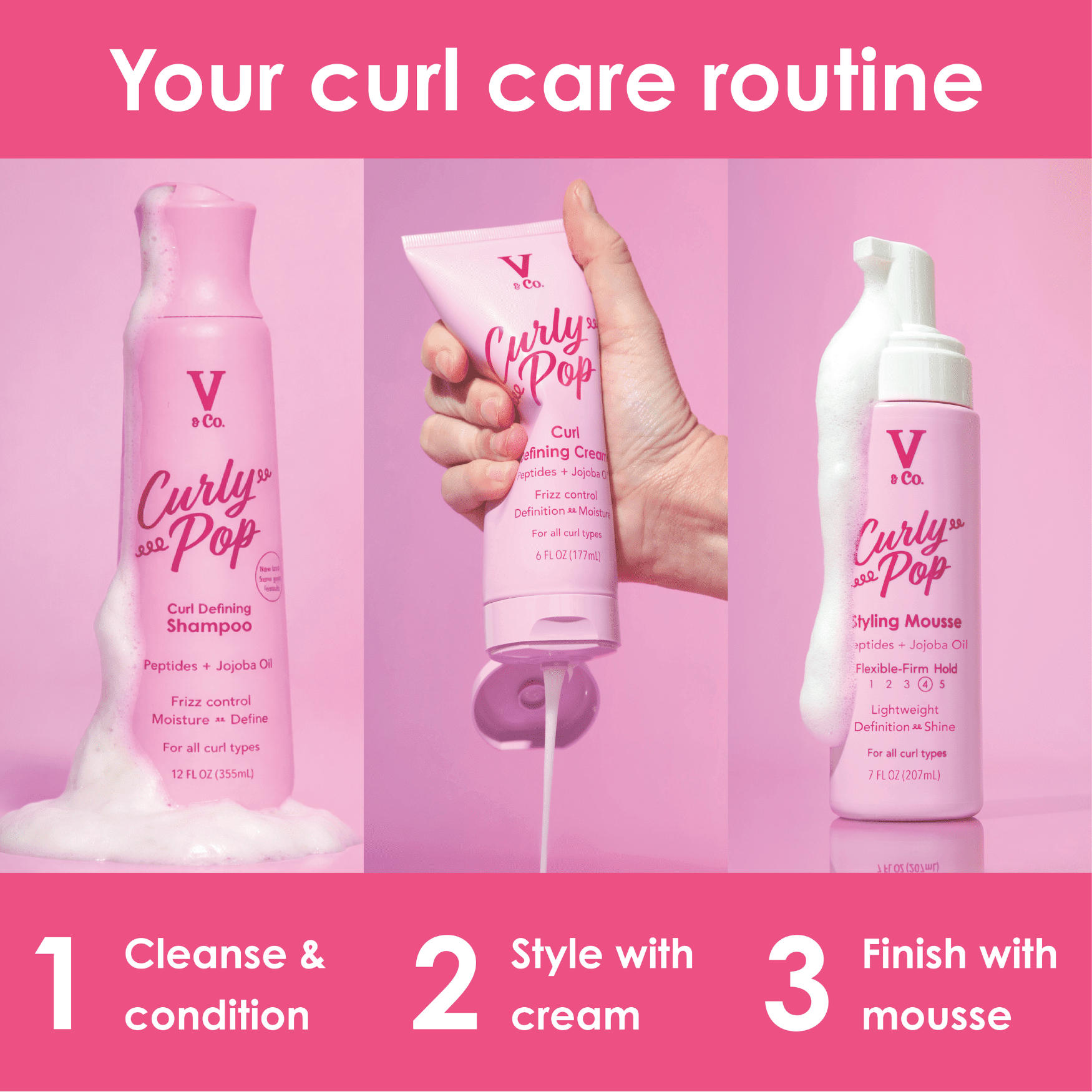 V&Co. Beauty Curly Pop Curl Defining  Shampoo with Peptide Technology, 12 fl oz
