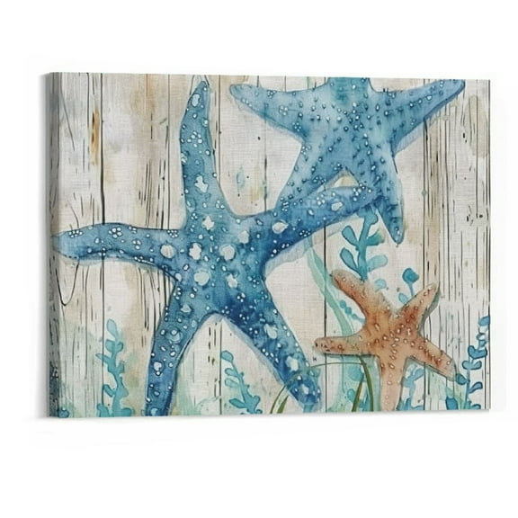 BCIIG Ocean Wall Art Bathroom Rustic Decor Beach Coastal Canvas Paintings Farmhouse Navy Blue Pictures Seahorse Starfish Nautical Artwork Set of 4 Marine Life Theme Bedroom Decorations 20''x16''